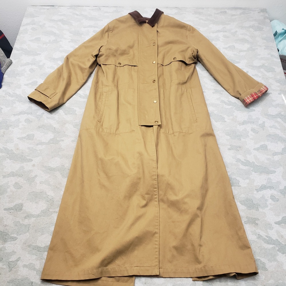 Vintage Ralph Lauren Trench Coat Womens Medium Tan Corduroy Collar Button